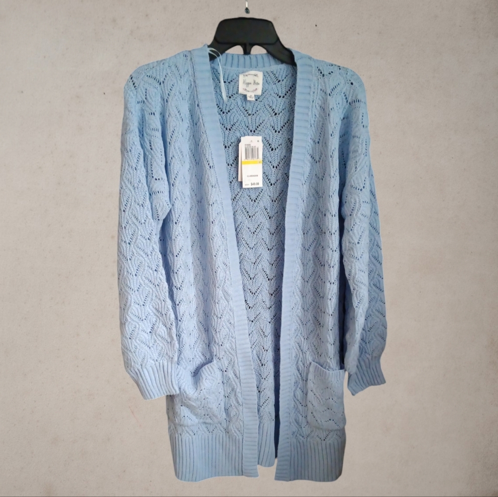 Hippie Rose Cardigan Juniors' Small Glacier Blue Fuzzy Open Front Pockets